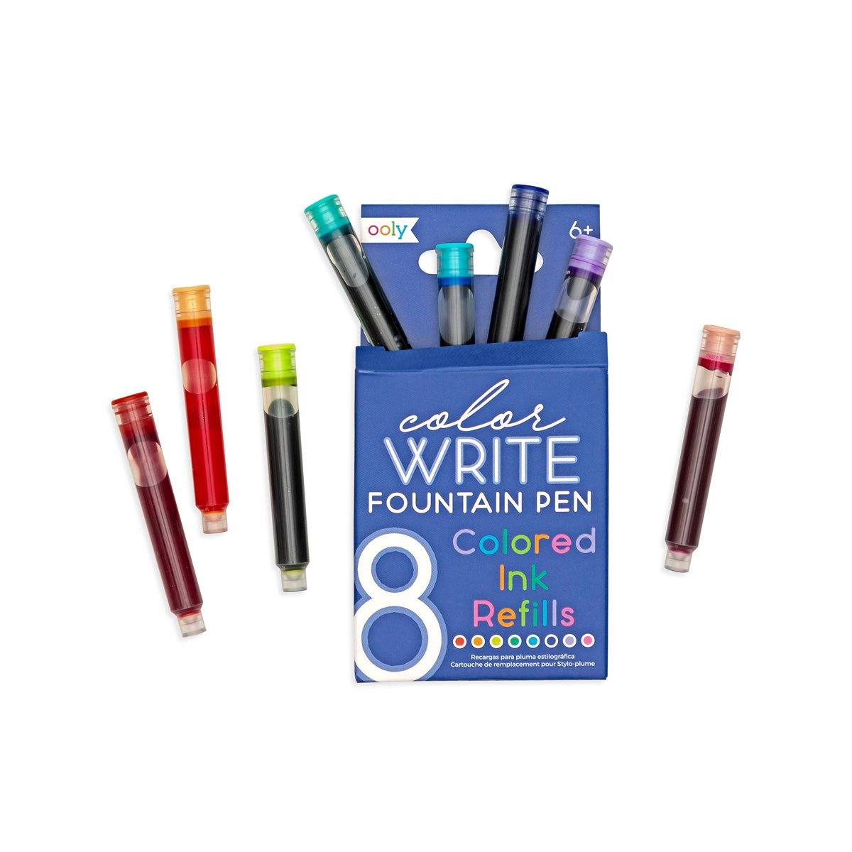 Color Write Fountain Pen Colored Ink Refills - 8 Color Pack